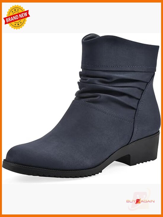 Shoes - Cushioned Ankle Booties with Ruched Detail - Zip Closure